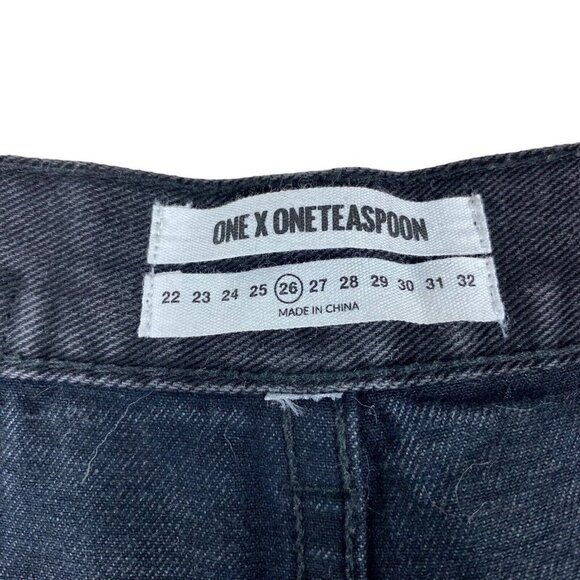 One x One Teaspoon High Rise Mom Fit Destroyed Knee Tapered Leg Frayed Hem US 26 - Picture 13 of 14